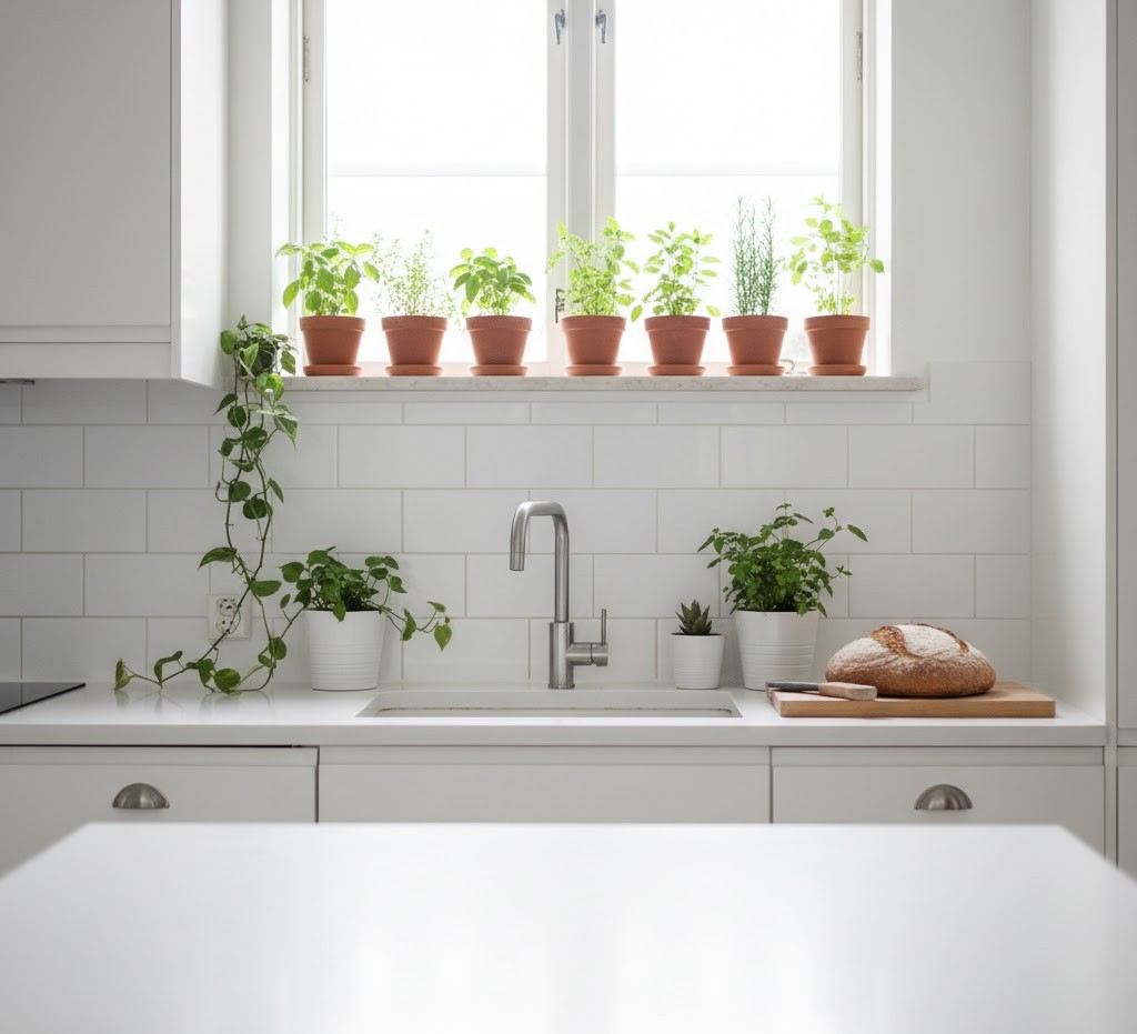 Kitchen with herbs and plants